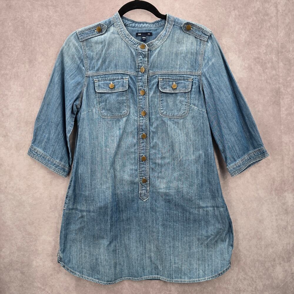 Gap Blue Demin Jeans Cotton Western Shirt Short Sleeve Top Small